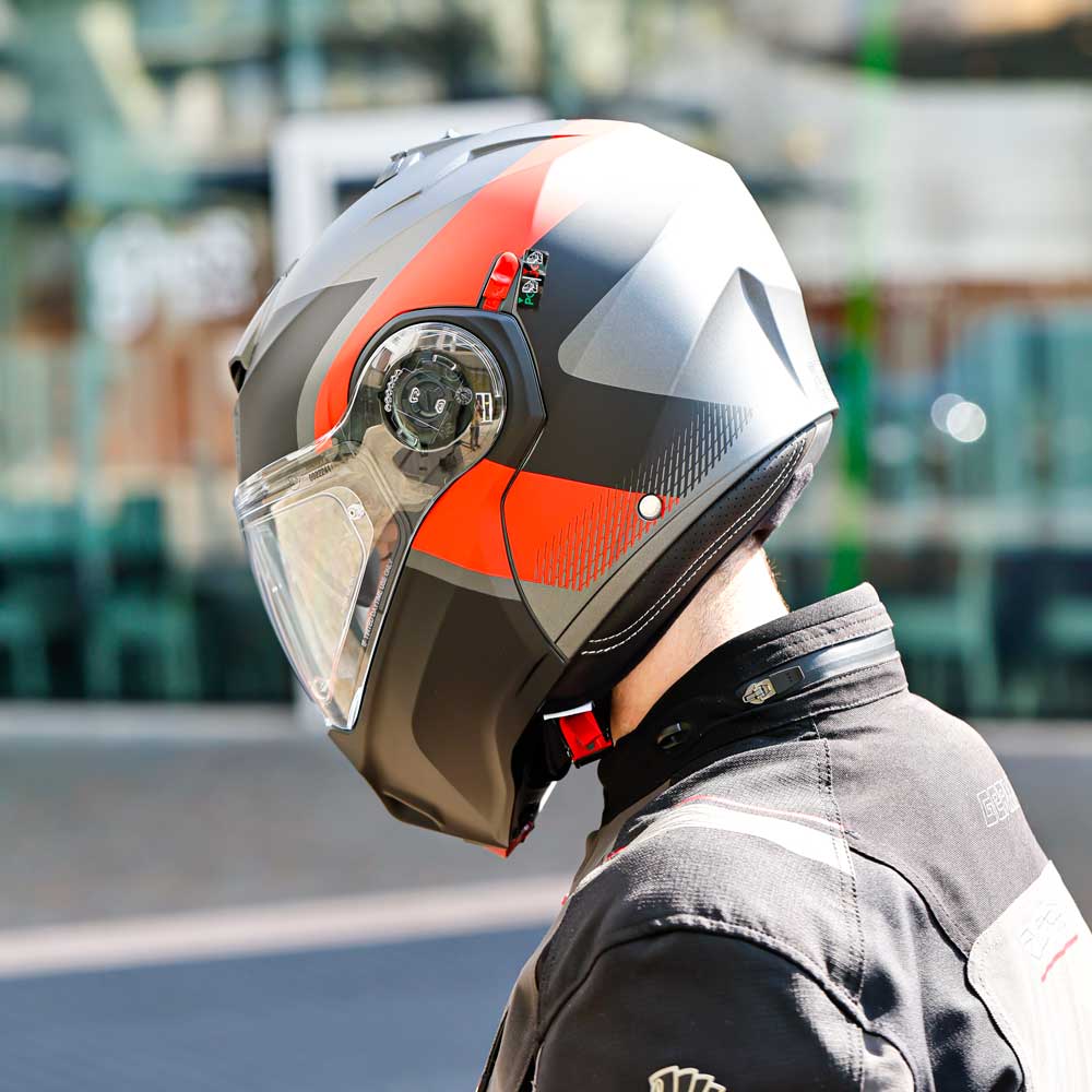 Duke Evo Indy Matt Gun Metal & Red Fluorescent Motorcycle Helmet