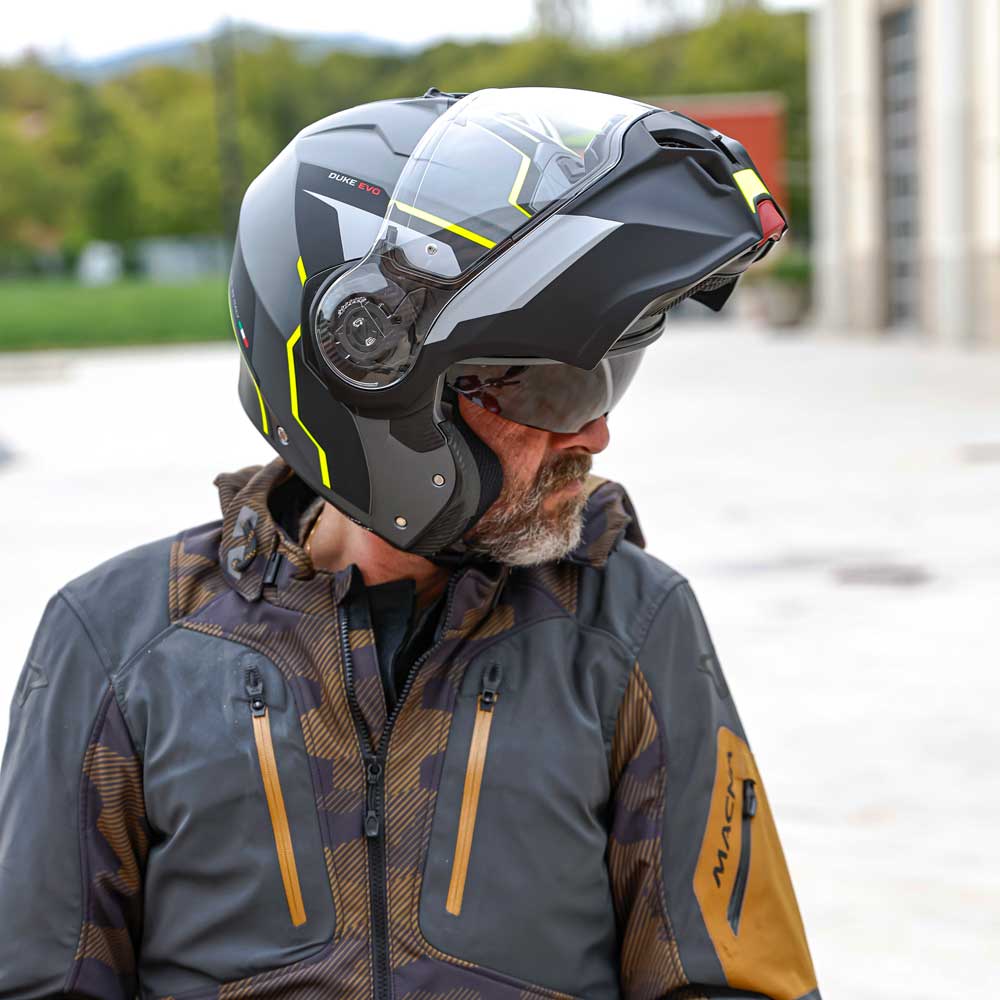 Duke Evo Move Matt Gun Metal & Yellow Fluorescent Motorcycle Helmet