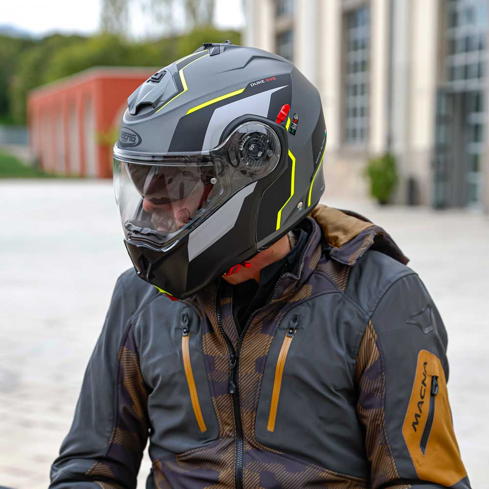 Duke Evo Move Matt Gun Metal & Yellow Fluorescent Motorcycle Helmet