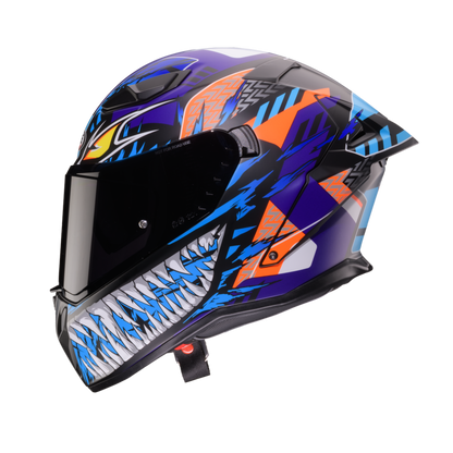 Drift Evo II Nobo Matt Black, Red Fluorescent, Blue & Purple Full Face Motorbike Helmet