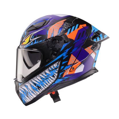 Drift Evo II Nobo Matt Black, Red Fluorescent, Blue & Purple Full Face Motorbike Helmet