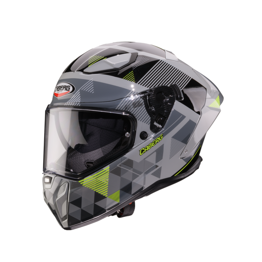 Drift Evo II Prism Grey, Black & Yellow Fluorescent Full Face Motorbike Helmet