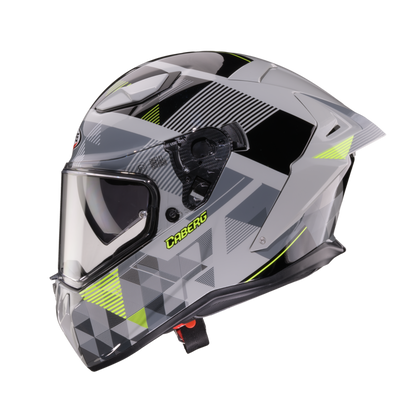 Drift Evo II Prism Grey, Black & Yellow Fluorescent Full Face Motorbike Helmet