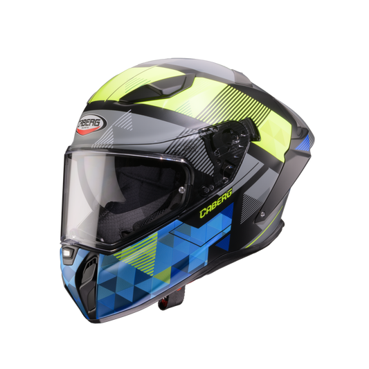 Drift Evo II Prism Matt Black, Yellow Fluorescent & Blue Full Face Motorbike Helmet