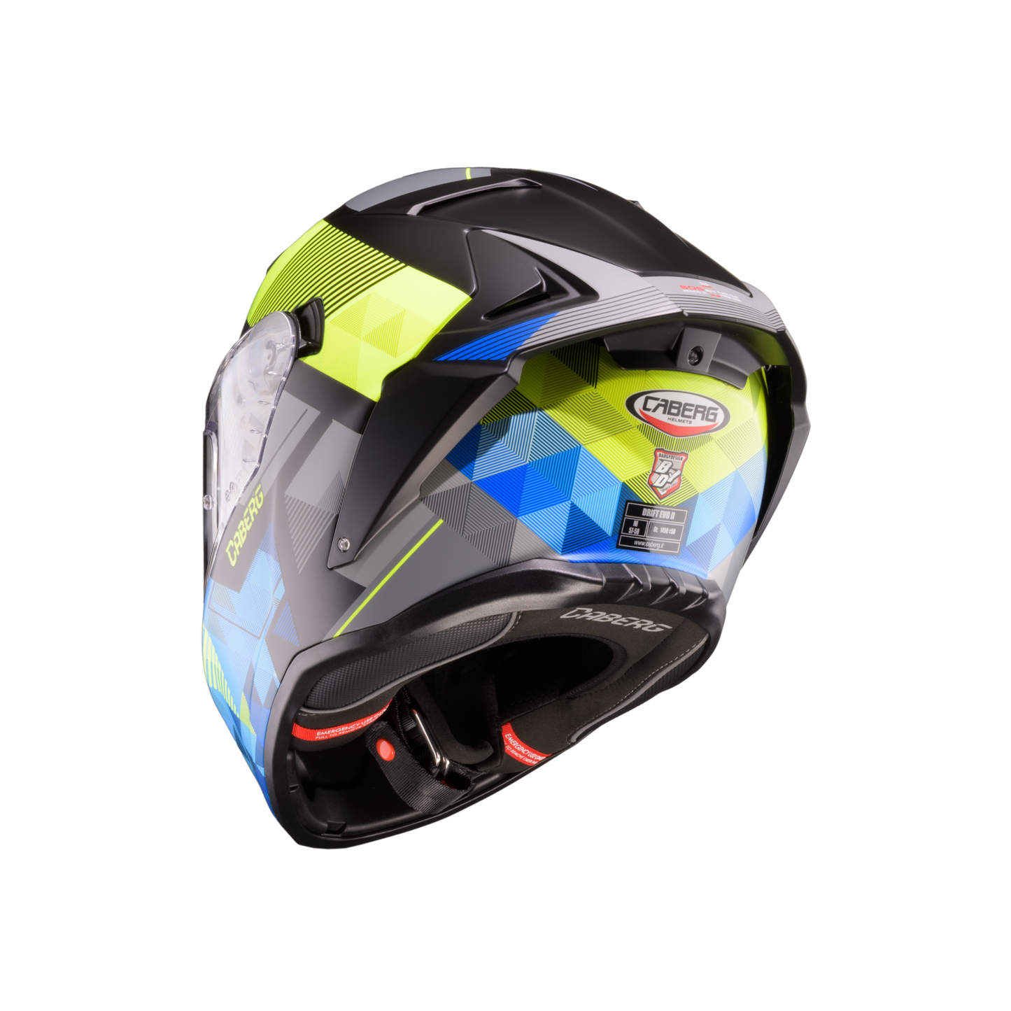 Drift Evo II Prism Matt Black, Yellow Fluorescent & Blue Full Face Motorbike Helmet