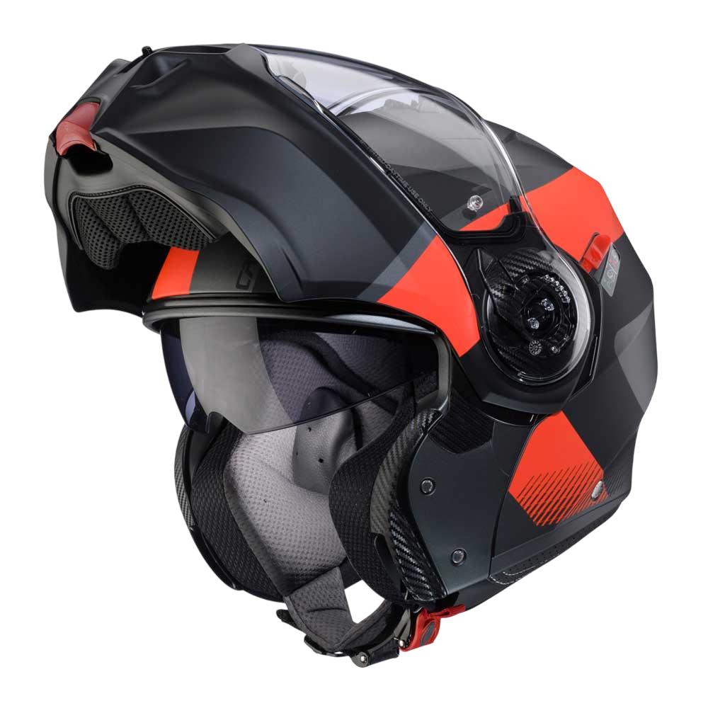 Duke Evo Indy Matt Gun Metal & Red Fluorescent Motorcycle Helmet