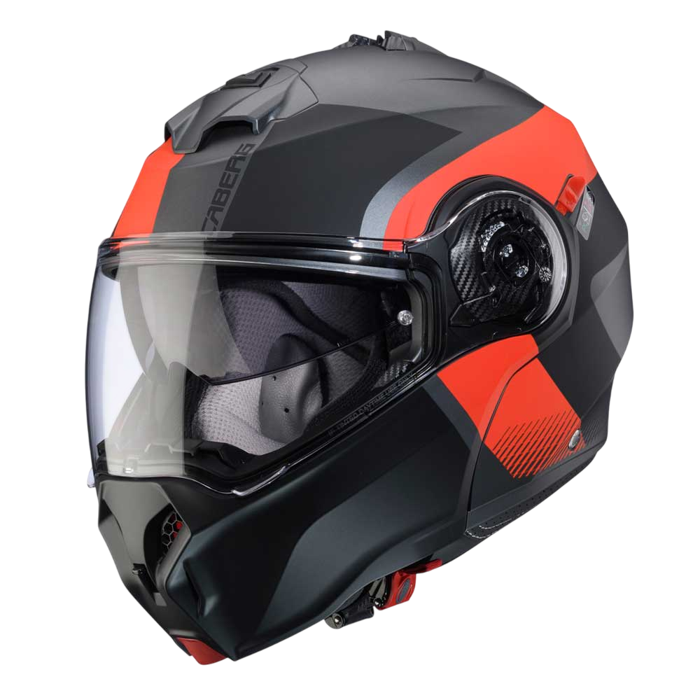 Duke Evo Indy Matt Gun Metal & Red Fluorescent Motorcycle Helmet