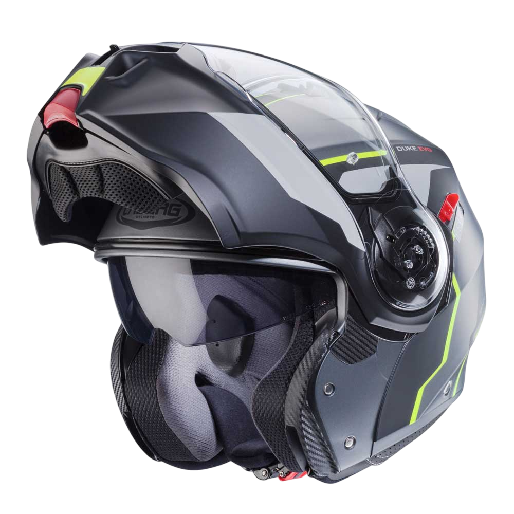 Duke Evo Move Matt Gun Metal & Yellow Fluorescent Motorcycle Helmet