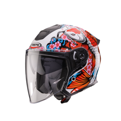 Flyon 2 Koi White, Red & Orange Open Face Motorbike Helmet