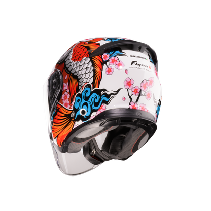 Flyon 2 Koi White, Red & Orange Open Face Motorbike Helmet