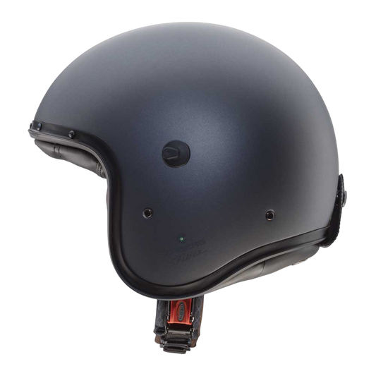 side of matte grey gun metal open face motorcycle helmet for men and women