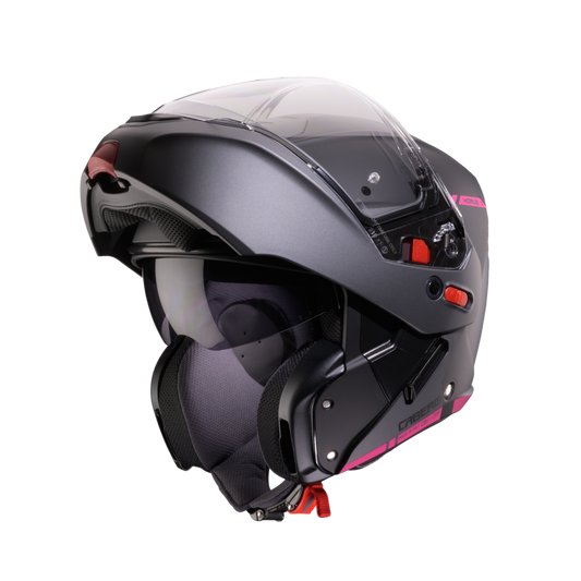 Horus X Ray Black, Grey & Fuchsia Flip Up Motorbike Helmet
