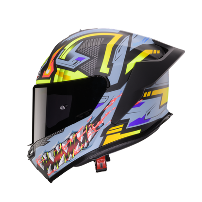 Roxter Hunter Matt Black, Grey & Yellow Fluorescent Full Face Motorbike Helmet