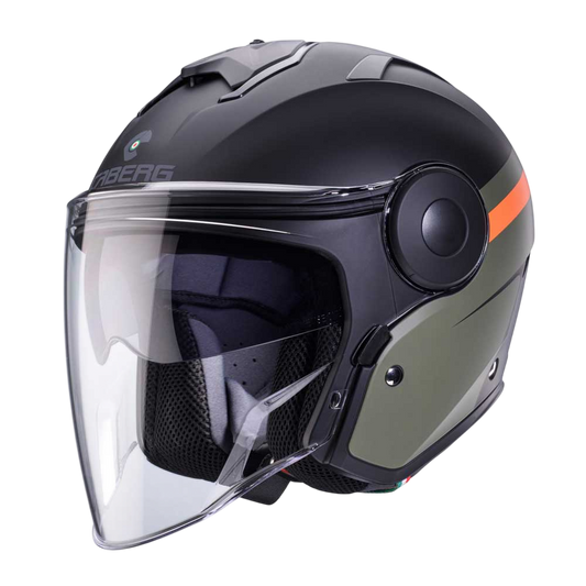 Soho Zephyr Matt Black, Military Green & Orange Motorcycle Helmet