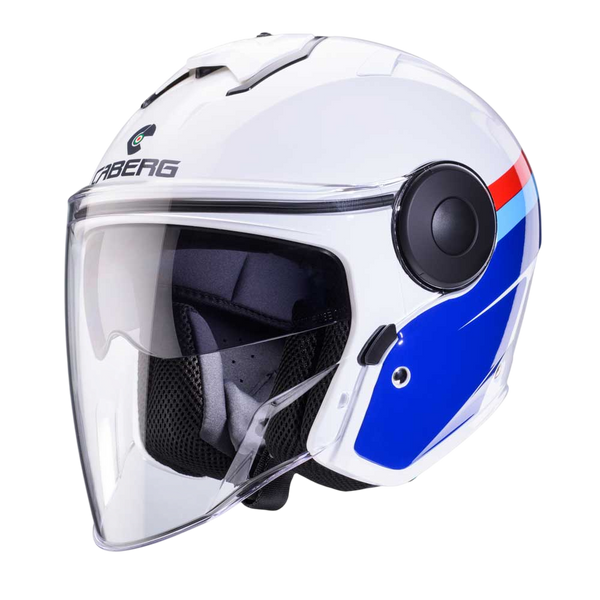 バイザー ヘルメット サイズ M（55cm～58cm）マットホワイト Soho Zephyr White, Blue & Red Motorbike Helmet UK – Caberg Cares