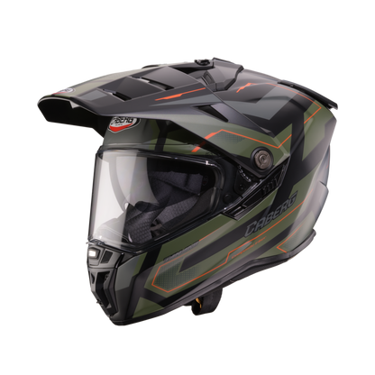 Tanami Ranger Matt Black, Military Green & Orange Full Face Motorbike Helmet
