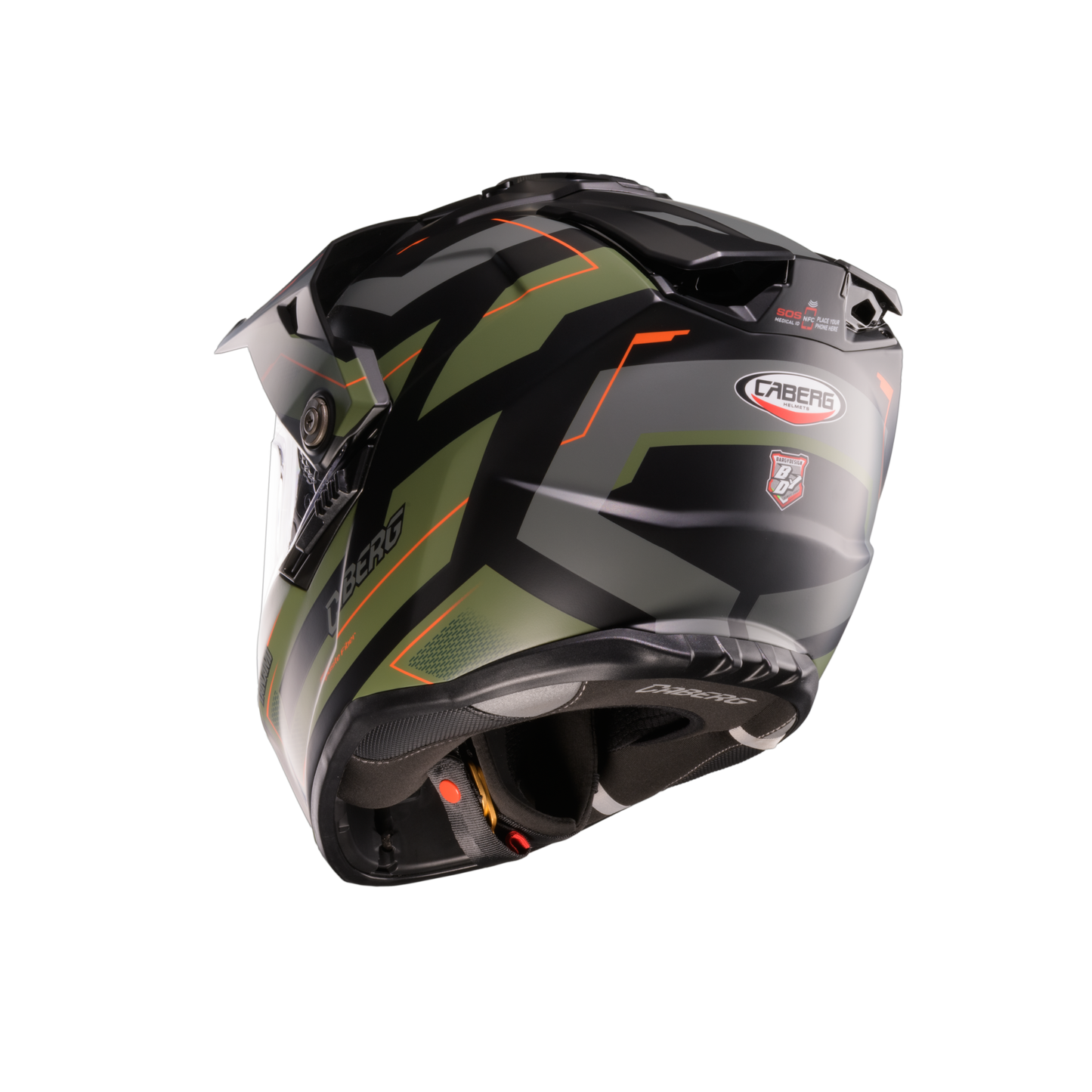 Tanami Ranger Matt Black, Military Green & Orange Full Face Motorbike Helmet