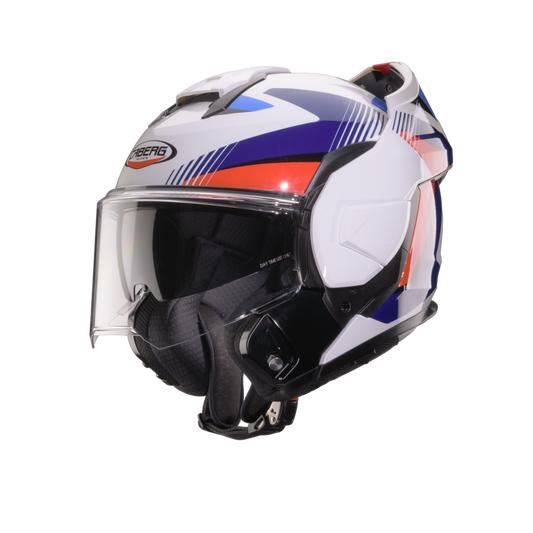 Trip Lunar White, Red & Blue Flip Up Motorbike Helmet