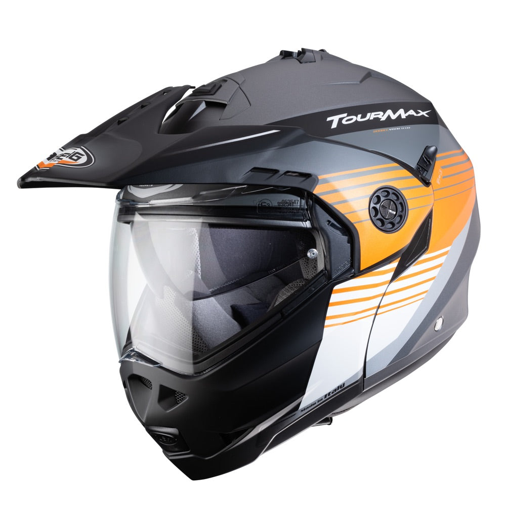 Tourmax Titan Matt Gun Metal, Orange & White Motorbike Helmet