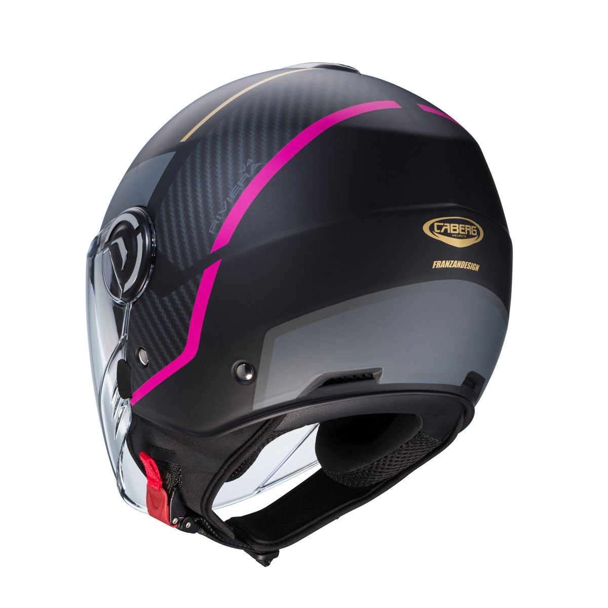 Riviera V4 X Geo Matt Black, Fuchsia & Anthracite Motorbike Helmet