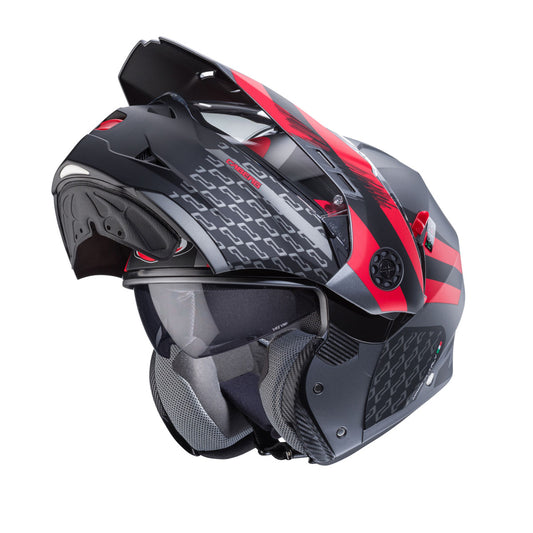 Tourmax X Sarabe Matt Gun Metal, Black & Red Motorbike Helmet