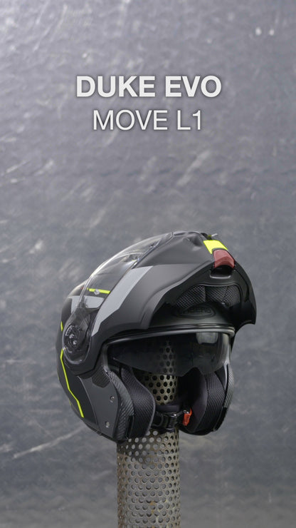 Duke Evo Move Matt Gun Metal & Yellow Fluorescent Motorcycle Helmet