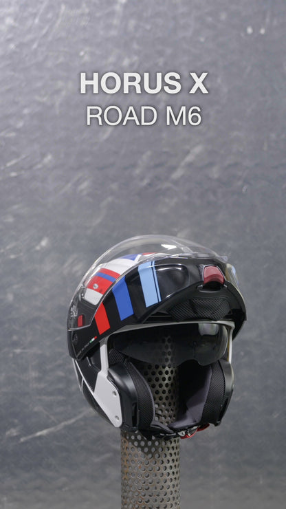 Horus X Road White, Red & Blue Motorcycle Helmet